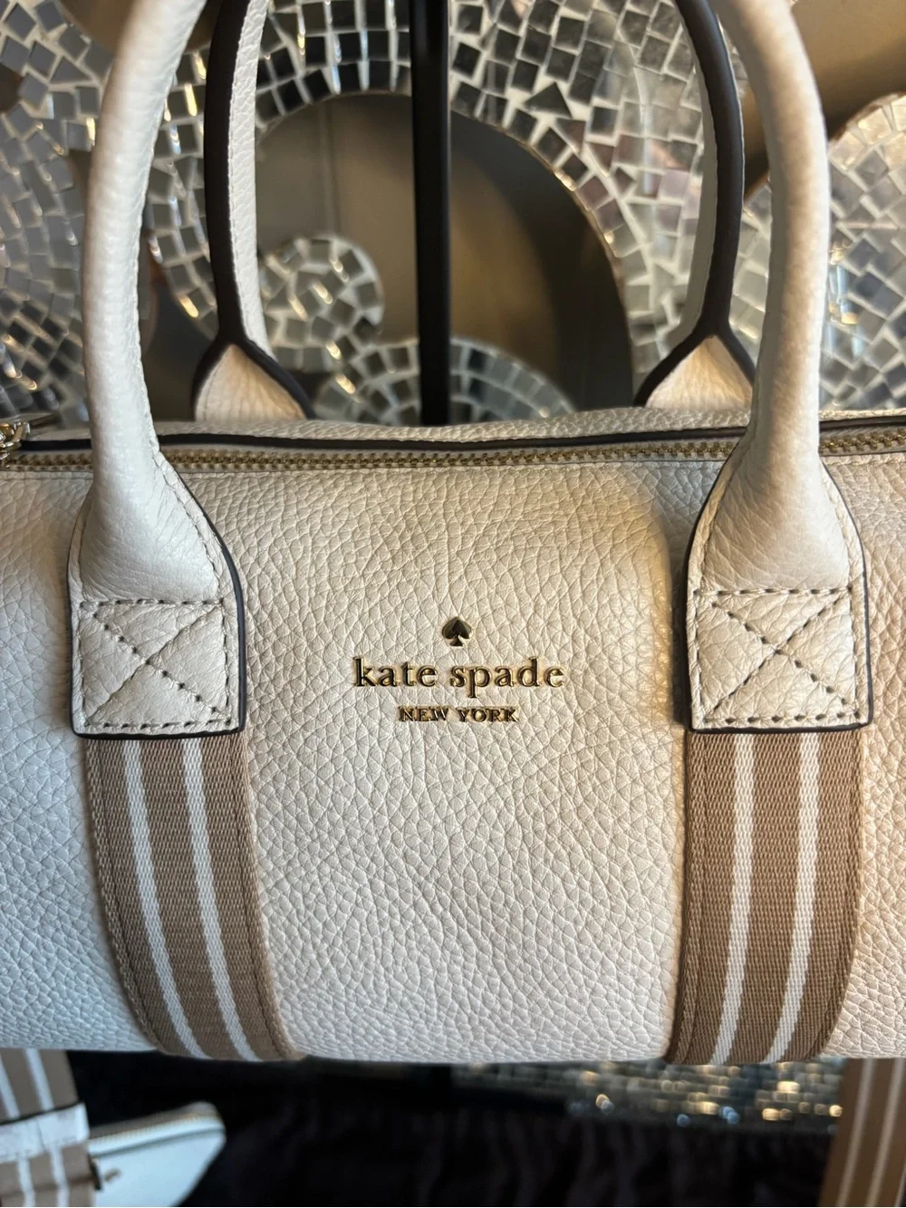 💕Kate spade Rosie Pebbled Leather Barrel Bag with Stripe Strap